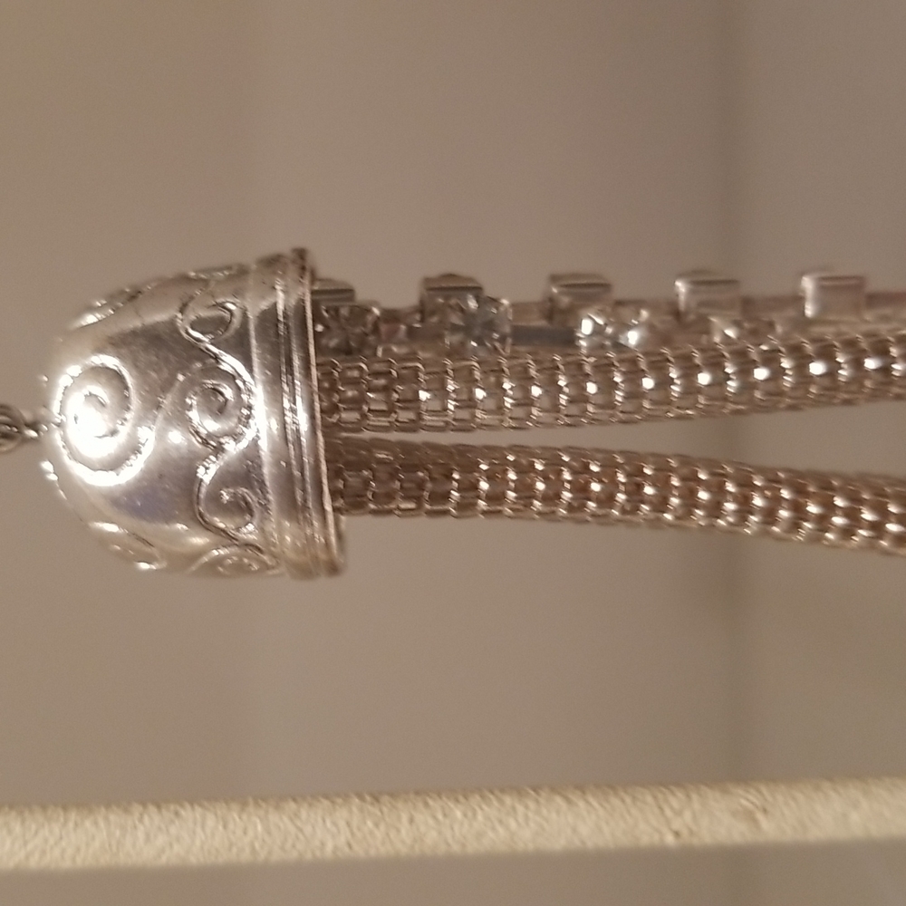 SILVER EARRINGS WITH DANGLING RHINESTONES - Picture 3 of 5